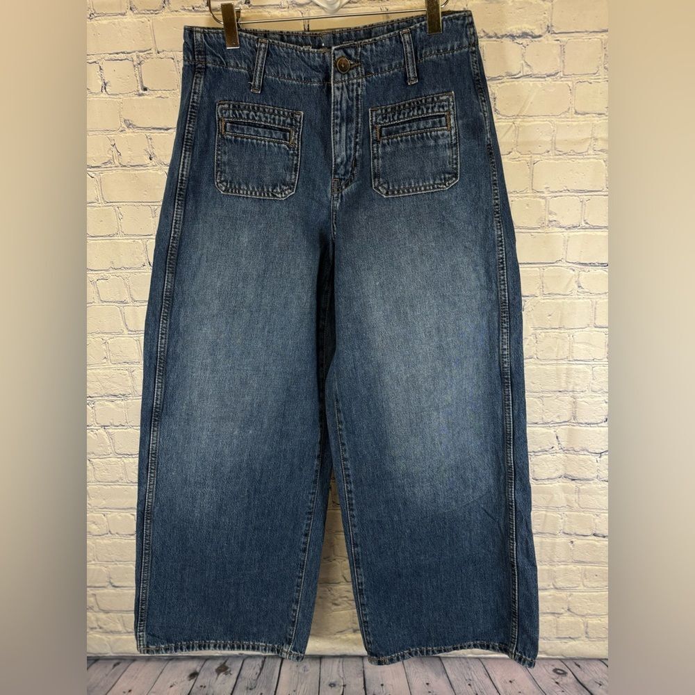Old Navy Medium Rinse High Rise Nautical Beach Classic Preppy Wide Leg Jeans 4P